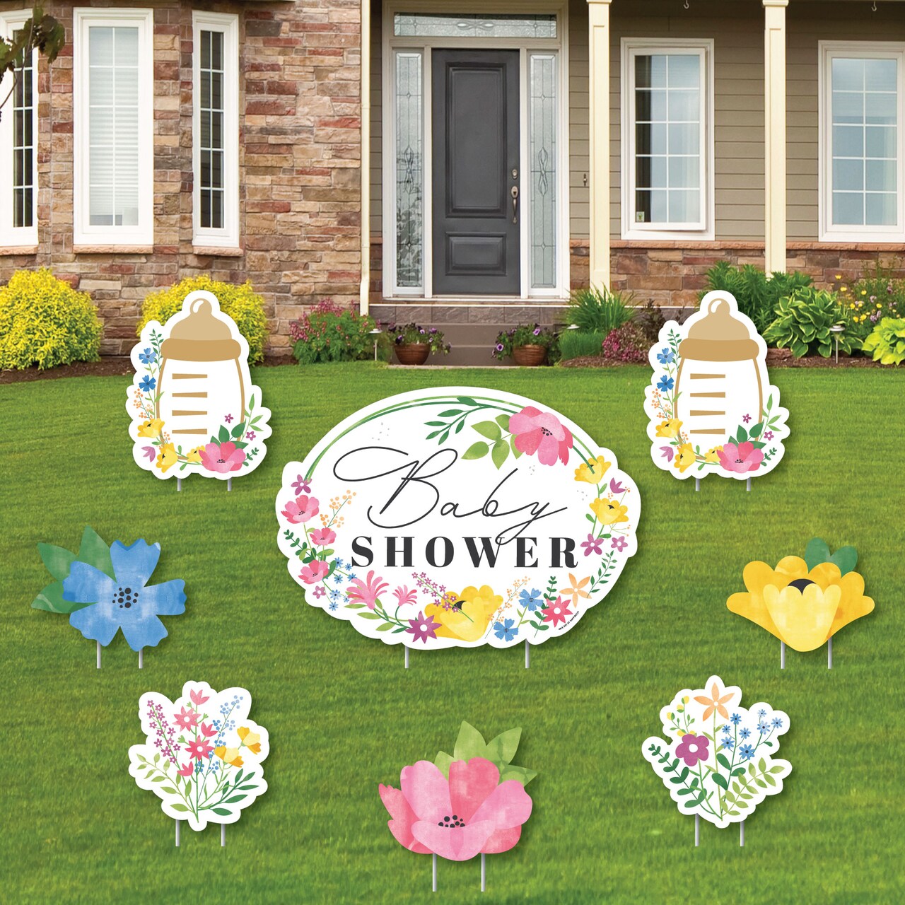 Big Dot of Happiness Wildflowers Baby - Yard Sign and Outdoor Lawn Decorations - Boho Floral Baby Shower Yard Signs - Set of 8